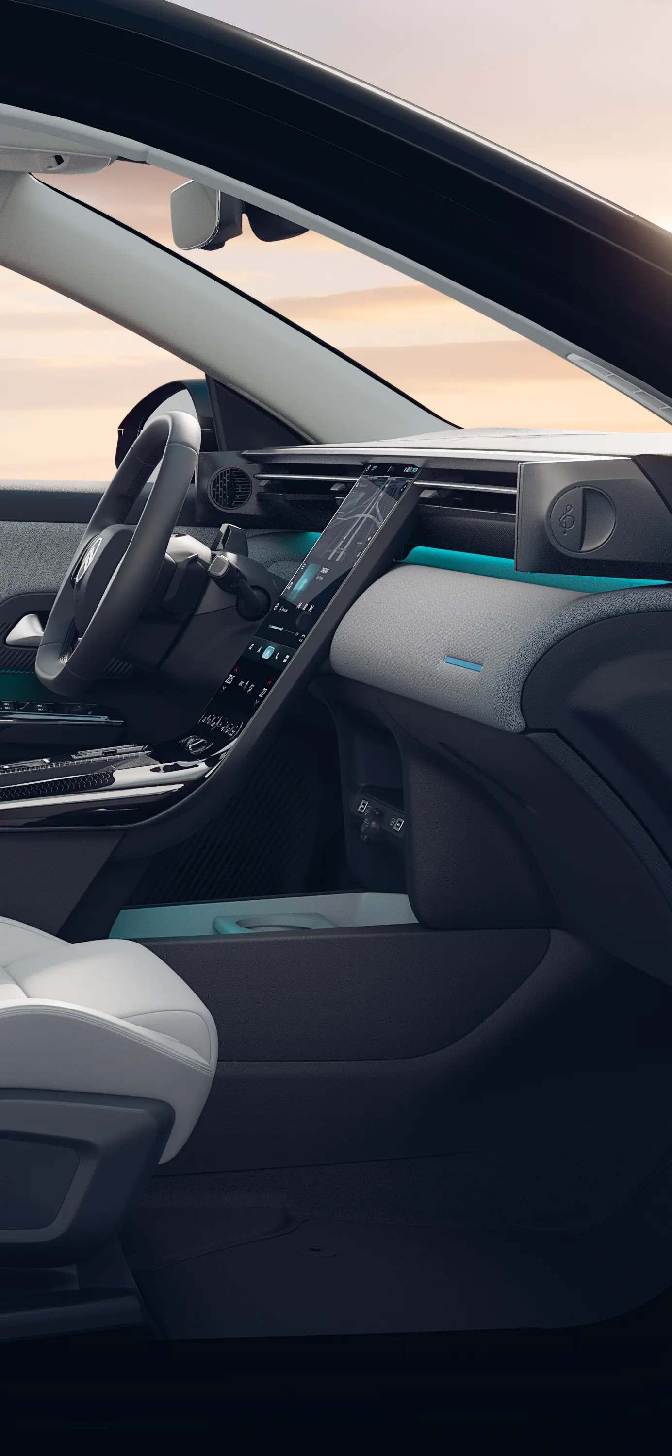 Innenansicht des Citroën C5 Aircross Emeraude; zeigt die Citroën Advanced Comfort Sitze und den geräumigen Innenraum des Familien-SUV